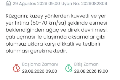 Denizli için kuvvetli rüzgar ve fırtına uyarısı
