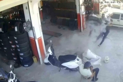 Lastik tamir sırasında bomba gibi patladı
