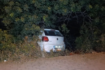 Sürücüsünün direksiyon hakimiyetini kaybettiği otomobil bahçeye uçtu
