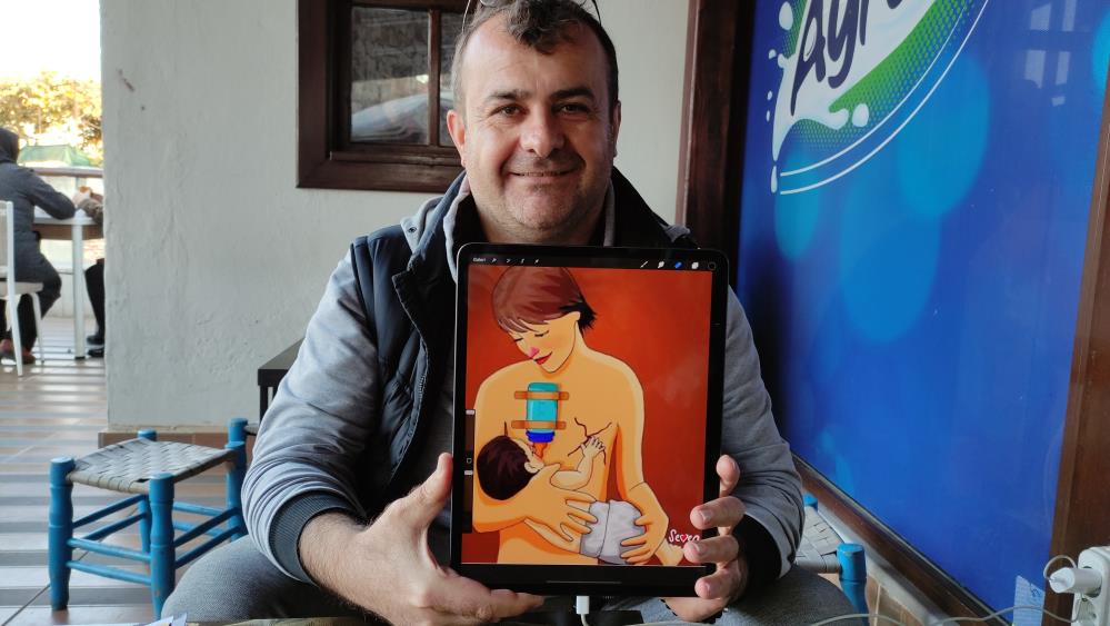 Bursa’da çizdiği karikatürlerle kanser hastalarına moral oluyor