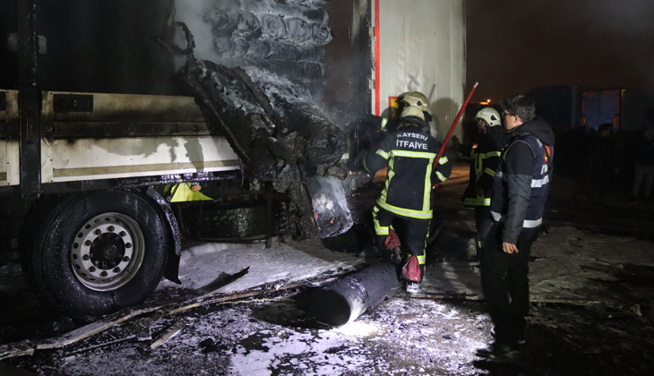 Kayseri’de yangın paniği: 10 dükkan ve 3 TIR küle döndü