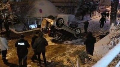 Bursa’daki kar yağışı kaza getirdi… Takla attı!