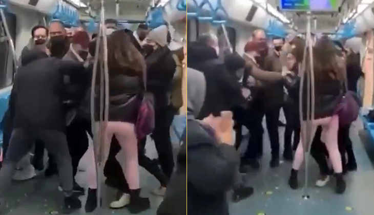 Marmaray’da tekme tokat kavga