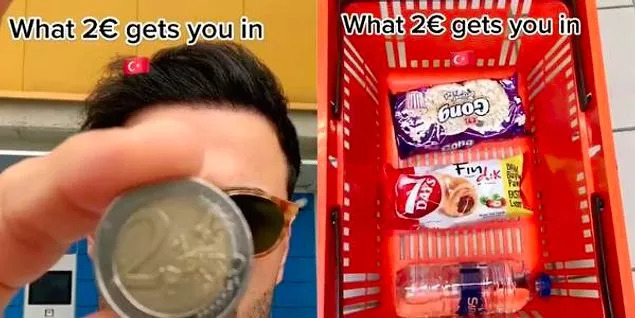 Sosyal medyada viral oldu! 20 Euro ve 20 TL’lik market alışverişi…
