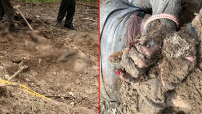 Fotoğraflar Ukrayna’dan! Elleri arkadan bağlı toprağa gömülmüş halde bulundular