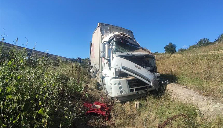 Sunta yüklü kamyon şarampole uçtu, sürücü yaralandı