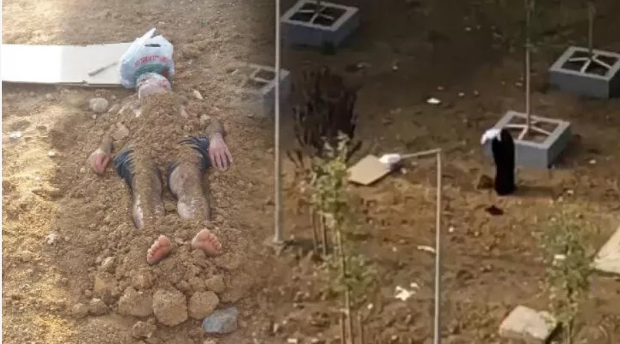 Tedirgin eden olay! Eşini toprağa gömdü, dua etti