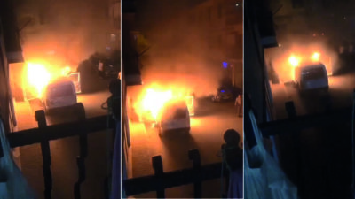 Bursa’da panik anları! Gece yarısı park halindeki araç yandı
