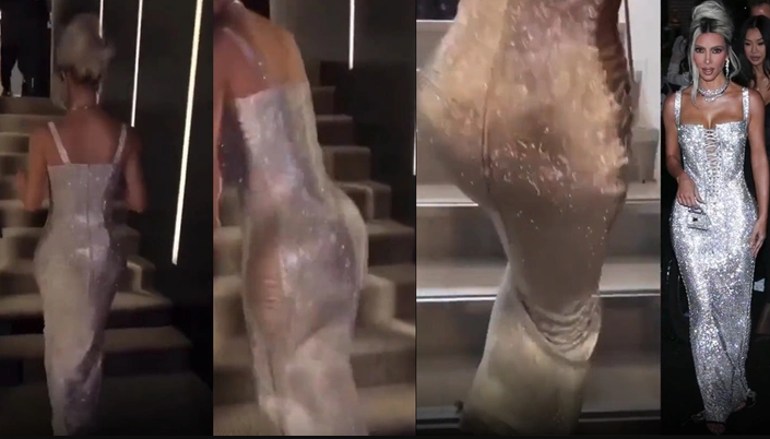 Kim Kardashian dar elbisesiyle adım atmakta zorlandı