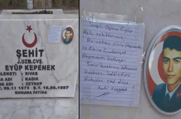 Şehit askerin mezarında duygulandıran not