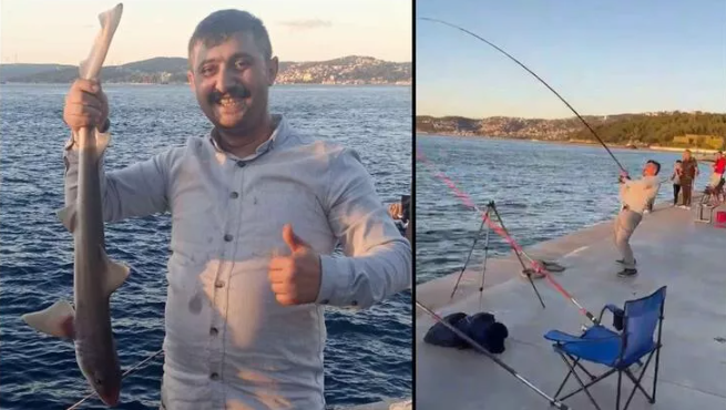 Gören şaşkına döndü: Beykoz’da oltasına yavru köpek balığı takıldı