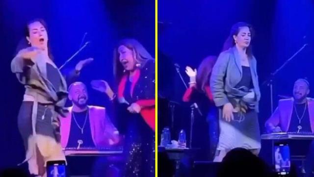 Şarkıcı Nükhet Duru, sahnede kendisini taklit eden Meltem Cumbul’un kalçasına vurdu