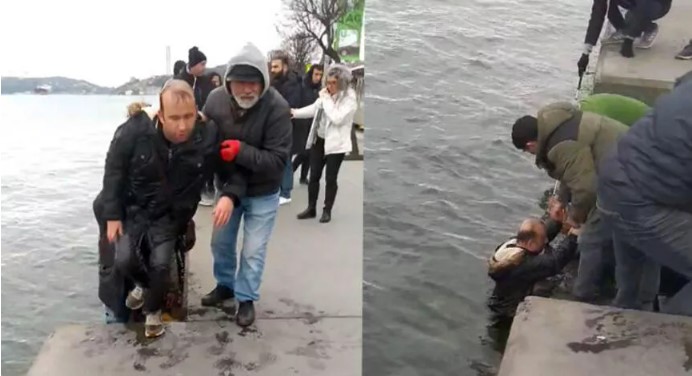 İstanbul Boğazı’nda görme engelli çift denize düştü!