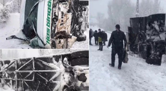 Yolcu otobüsü devrildi; 12 yaralı Yolcu otobüsü devrildi; 12 yaralı
