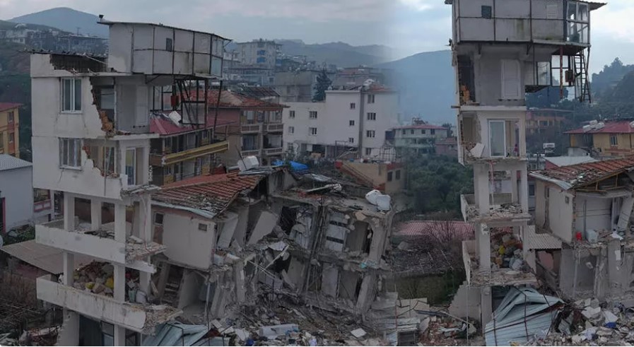Yarısı çöken binanın üstündeki ‘güvercin evi’ son depremlerle de yıkılmadı