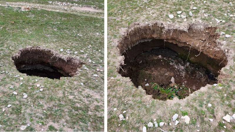 Aksaray’da 10 metre derinliğinde obruk oluştu Aksaray’da 10 metre derinliğinde obruk oluştu