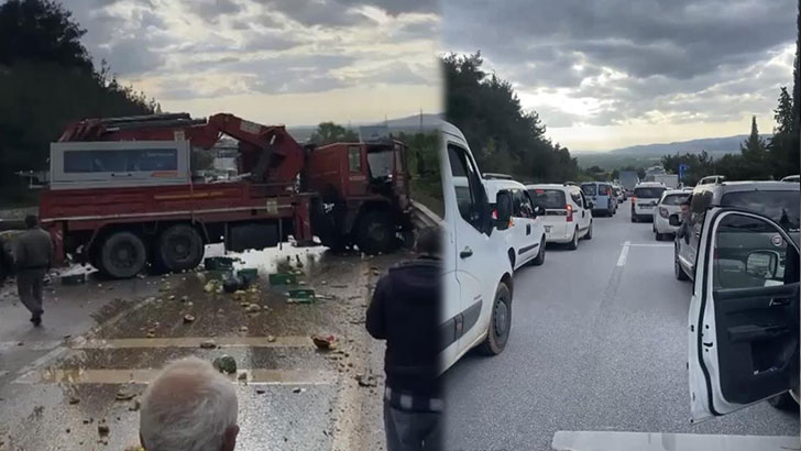 Bursa’da yolu kilitleyen kaza! Kilometrelerce trafik oluştu