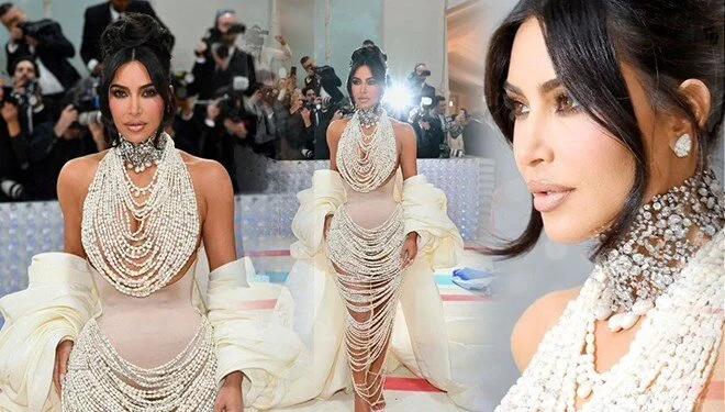 Kim Kardashian’ın Met Gala elbisesinde 50 bin tane inci kullanıldı