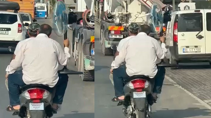 Bursa trafiğinde ilginç görüntüler! Sıcağa karşı çözümü böyle buldu