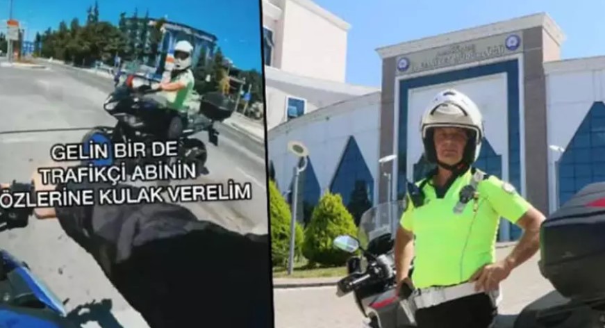 Hız yapan motosikletli gence baba öğüdü veren polise başarı belgesi
