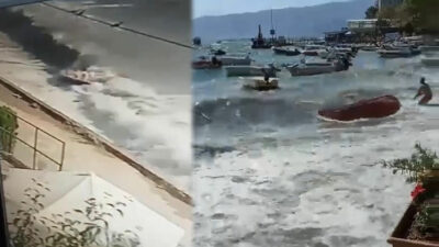 Bursa’da korku dolu anlar! Şiddetli rüzgar denizi taşırdı
