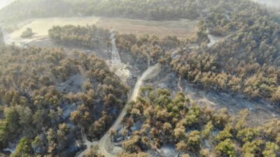 Çanakkale’de orman yangınının 3. gününde yanan alanlar böyle görüntülendi