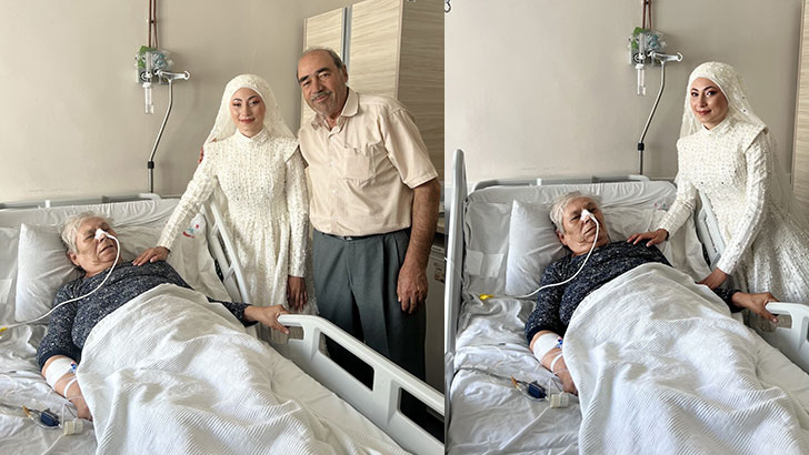 Bursa’da duygulandıran anlar! Hastanedeki babaannesini gelinliğiyle ziyaret etti