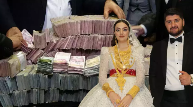 10 bin kişi katıldı! Paralar masalardan taştı, gelin altınları taşıyamadı