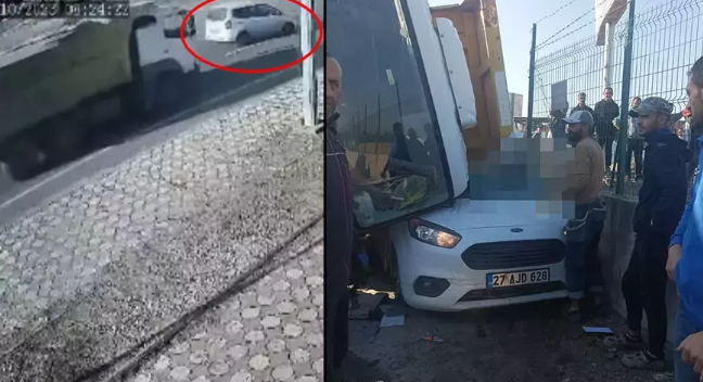Kamyon aracın üzerine devrildi! Feci şekilde can verdi