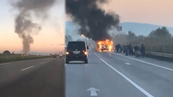 Bursa’da işçileri taşıyan servis alev topuna döndü