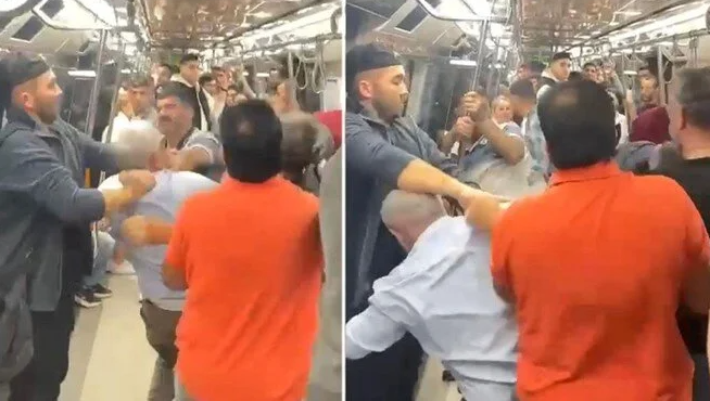 Metroda tükürük kavgası