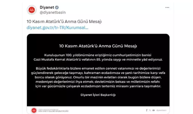 Diyanet’ten ’10 Kasım Atatürk’ü Anma Günü’ mesajı