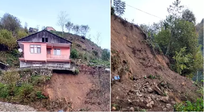 Rize’de heyelan! 2 katlı evin temelinde hasar oluşturdu