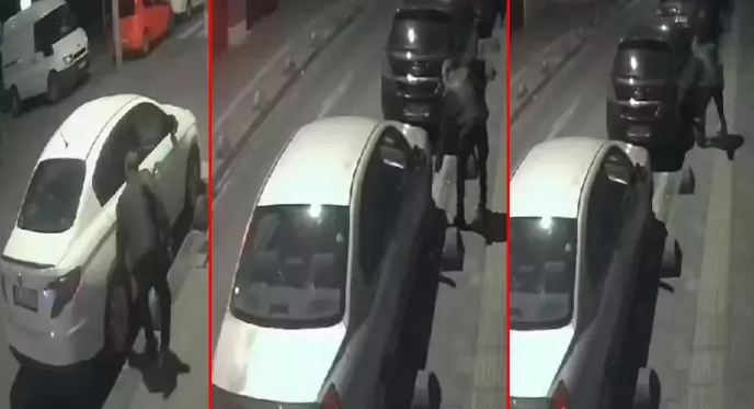 Şoke eden görüntü! 30 aracın lastiklerini sırayla patlattı