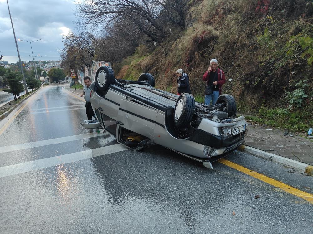 Kediye çarpmamak için manevra yaptı: Otomobiliyle takla attı