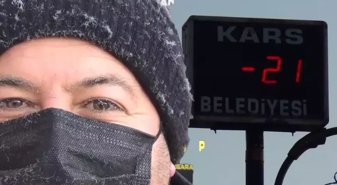 Kars’ın soğuğu kirpik dondurdu!