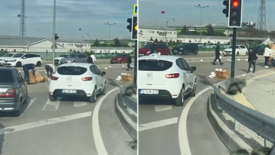 Bursa’da sürücüler yere dökülen malzeme için seferber oldu