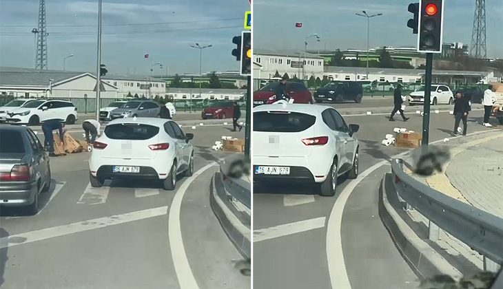 Bursa’da sürücüler yere dökülen malzeme için seferber oldu