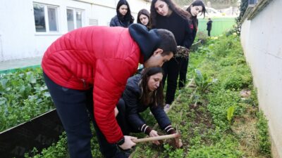 Nilüfer’de öğrenciler ders arasında fide ektiler