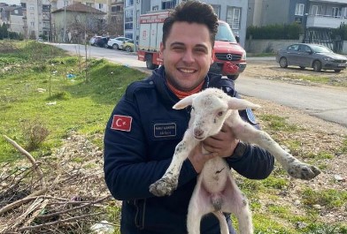 Bursa’da kuyuya düşen kuzuyu itfaiye kurtardı