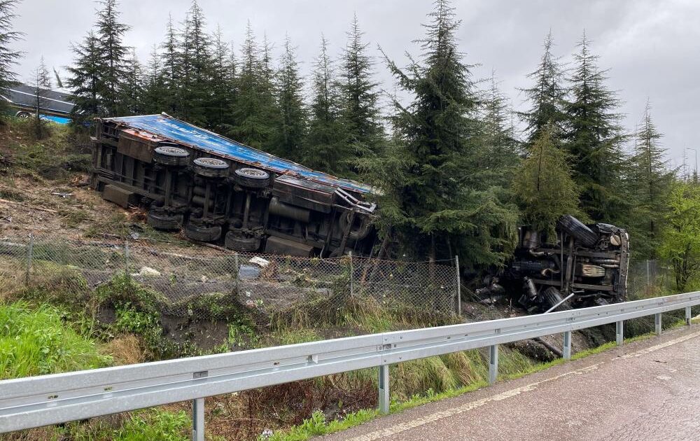 Bariyerlere çarpan TIR ağaçlık alana uçtu: 1 ölü