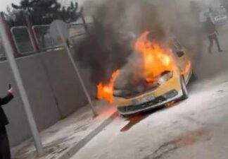 Bursa’da ticari taksi alev alev yandı