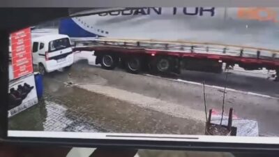 Bursa’da TIR park halindeki araca böyle çarptı