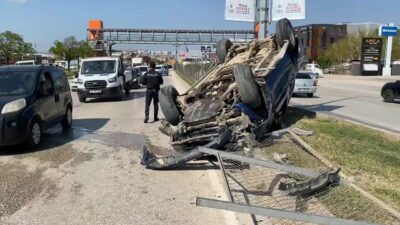 Bursa’da kaza… Düz yolda takla attı!