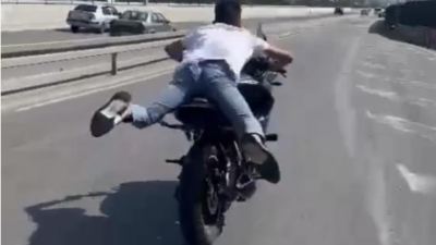 Bursa’da ölümle dans! Motosikleti yatarak kullandı