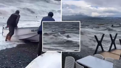 Gemlik’te fırtına ve yağmur hayatı felç etti, tekneler alabora oldu