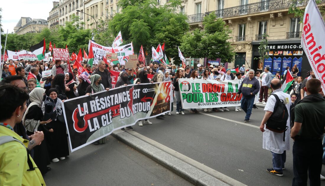 Paris’te Filistin’e destek İsrail’e tepki: “Masum çocukları öldürmekten vazgeçin”