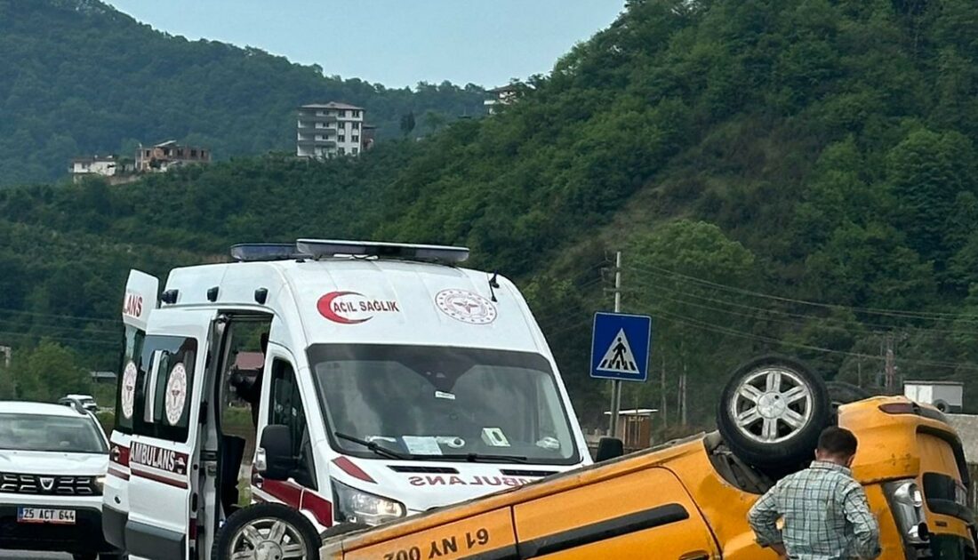 Köpeğe çarpmamak için manevra yapınca ticari taksi takla attı