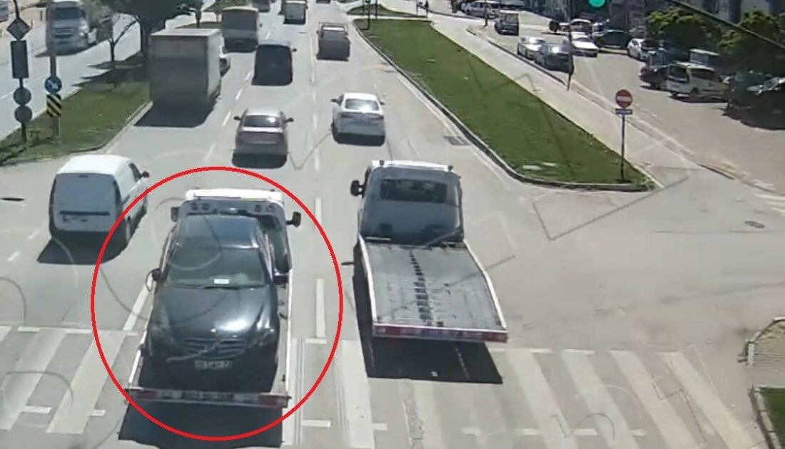 Bursa’da şoke eden hırsızlık! Mercedes’i çekiciyle çaldılar