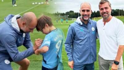 Ünlü oyuncu ve oğlu Manchester City antrenmanında